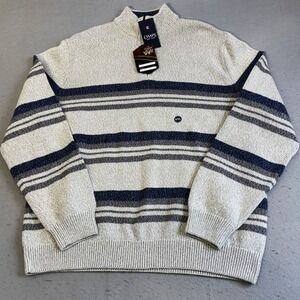 Chaps Mens XXL Quarter Zip Sweater Striped Cotton Arctic Oatmeal Navy 640K72 NWT